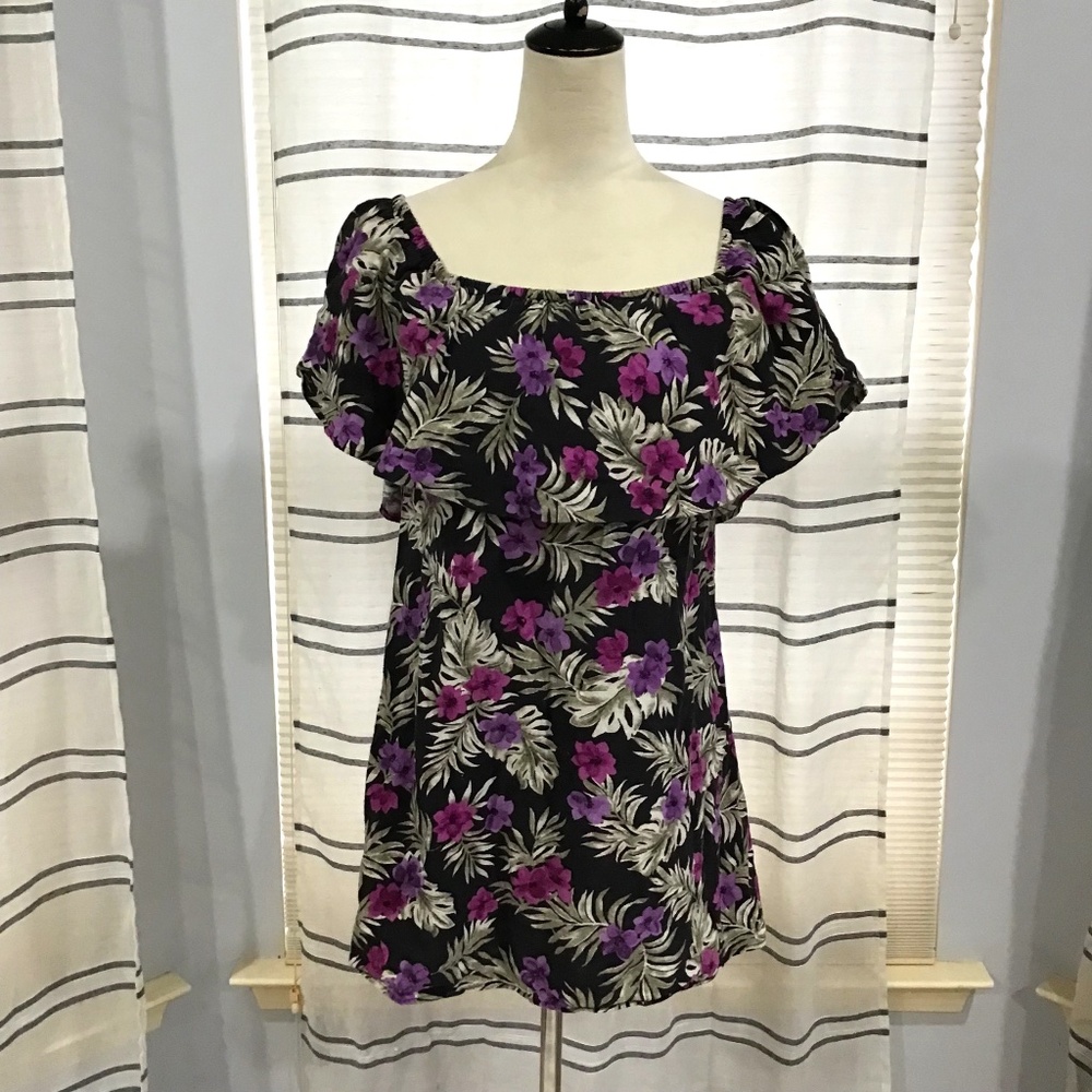Reformation Women XS Nashville Linen Mini Dress Hawaiian Floral Purple Vacation